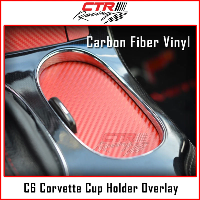 C6 Corvette Cup Holder Drink Cover Overlay Decal Red Carbon Fiber 2005-2013  - Изображение 1 из 1