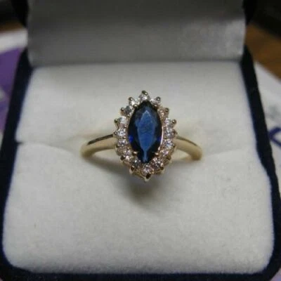 Dolly-Bijoux Bague Florale Marquise Oeil Saphir Pavé Diamant Cz Plaqué Or 18K