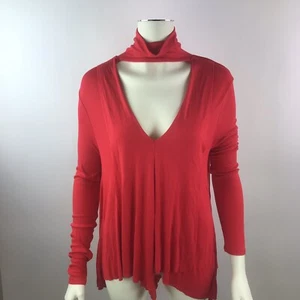 GENTE GRATIS Red V Choker Neck Flowy Graded Long Sleeve Blusa Top Small NEW - Imagen 1 de 9