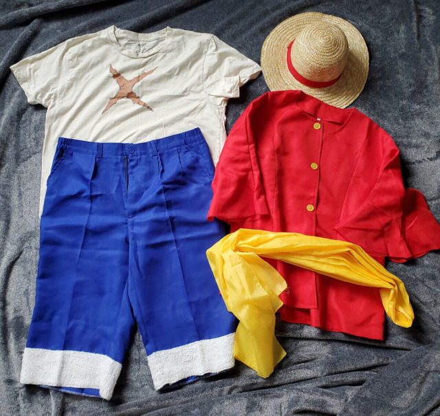 Novo anime cosplay filme vermelho luffy cosplay traje topo shorts