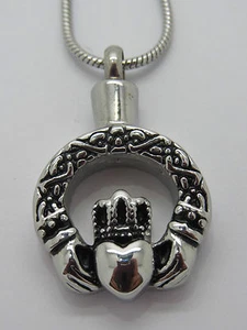 CREMATION JEWELLERY PENDANT NECKLACE“CLADDAGH -IRISH- LOVE,LOYALTY & FRIENDSHIP" - Picture 1 of 6