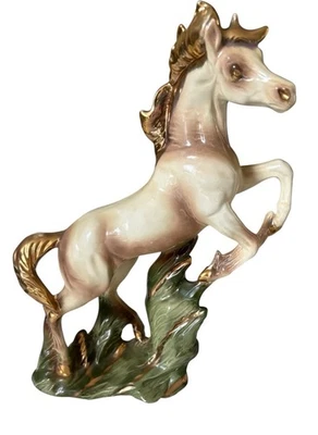 Vtg MCM Rearing Horse Statue Gold Gilt Ceramic Figurine California USA 13” - Image 1 of 4