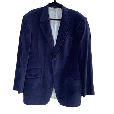 Perry Ellis Sz 38S Mens Velvet Sport Coat Blazer Jacket Navy Blue Formal Holiday - Image 1 of 4