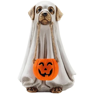 Halloween Ghost Decorations Cute Dog Decor Holding Pumpkin Statue Home Decor ... - Picture 1 of 8