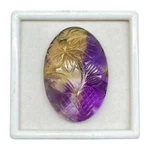 110.5 Cts Natural Ametrine Carved 47x32mm Oval Leaf Design Pendant Size Gemstone - Picture 1 of 9