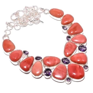 Imperial Jasper - Guadalajara, Amethyst Silver Plated Necklace 17.99" TN7524-257 - Picture 1 of 3