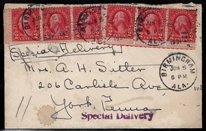 634 Two Strips of Three on Cover Stamped Special Delivery - Picture 1 of 2