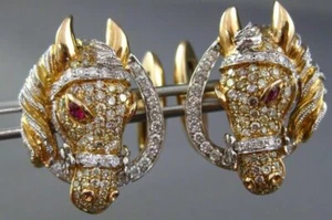 GEMELOS DE CABALLO ARTESANALES DE ORO ROSA DE 18 QUILATES EXTRA GRANDES DE 2,44 QUILATES CON DIAMANTES Y AAA RUBÍ - Imagen 1 de 12