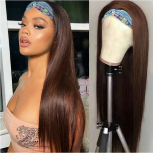 Headband Wig Human Hair Wigs Glueless Brazilian Hair Wig Remy 9A Hair Brown 150% - Picture 1 of 16