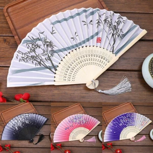 Chinese Silk Fold Fan Wedding Party Dance Hand Hold Fan Costume Party Decor - Picture 1 of 38