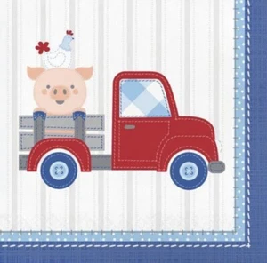 1ST BIRTHDAY Farmhouse Boy LUNCH NAPKINS (16) ~ Party Supplies Dinner Pig Truck - Picture 1 of 1