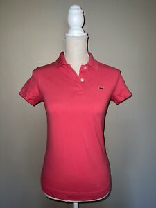 Lacoste Women's Pink  Short Sleeve Stretch Polo Shirt Dark Pink Size 40 EUC