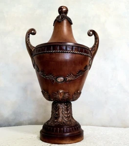 Vintage Large Classical Urn Carved Wood Look Resin Lidded Handles - Picture 1 of 10