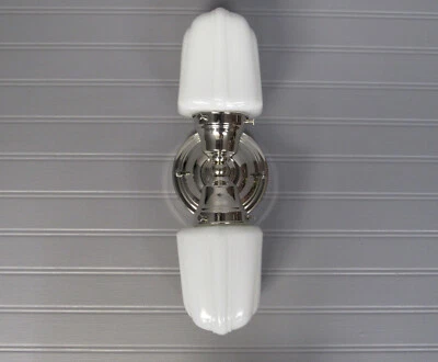 Aplique de pared vertical Art Deco vintage luz de tocador 16" de alto pantalla de vidrio de leche Tra Foto 1 de 4