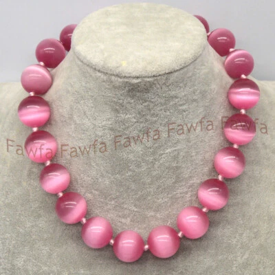 Многоцветный опал кошачий глаз огромный 20 мм круглый драгоценных камней бисер вручную завязанный ожерелье 18'' - Изображение 1 из 4