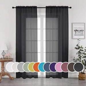Black Sheer Curtains 42" W x 90" L, 2 Panels for Bedroom/Living Room - Picture 1 of 6