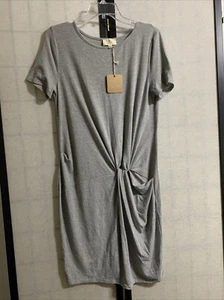 NWT “Love” Women's Jersey Knit Dress Short Sleeve Grey Size L - Picture 1 of 6