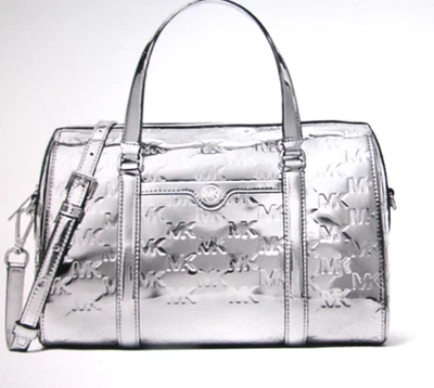 Bolso Cartera Michael Kors Mediano Viaje Plateado Firma Lona Nuevo con Etiquetas $478 Foto 1 de 4