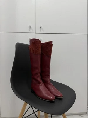 Botas de Montar Hermes De Colección Cuero Logo Grande Zapatos Altos Borgoña Talla 38 Foto 1 de 4