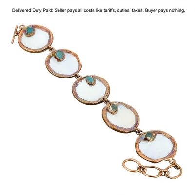 Pulsera bisel cadena boho áspera aguamarina piedra madreperla cobre bisel joyería Foto 1 de 4