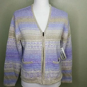 Dress Barn Fair Isle Design Zippered Cardigan - M - NWT - Picture 1 of 9