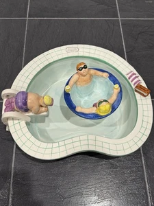 LOTUS 1995 Chip and Dip Bowl Swimming Pool Party Hot Tub Vintage Ceramic DAMAGED - Picture 1 of 11