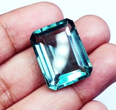 Emerald Cut Green Amethyst 20.60+ Ct Certified Loose Gemstone With Free Gift - Image 1 of 4
