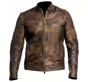 Giacca Slim Fit In Pelle Vera Da Biker Cafe Racer Nuova Uomo UK - Foto 1 di 5