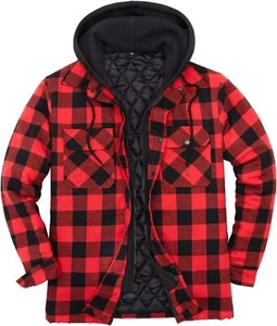 ZENTHACE Men's Thicken Plaid Hooded Flannel Shirt Jacket with Quilted Lined - Picture 1 of 23