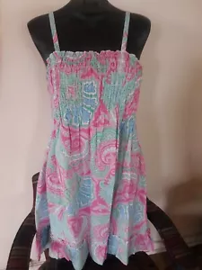 LAUREN RALPH LAUREN Pink/Multicolor Paisley Cotton Smocked Dress Sz M - Picture 1 of 6