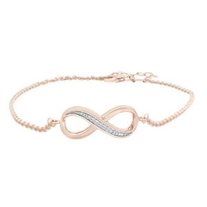 0.02CT Round Natural Diamond Infinity Love Adjust Bracelet 14K Rose Gold Plated - Picture 1 of 2