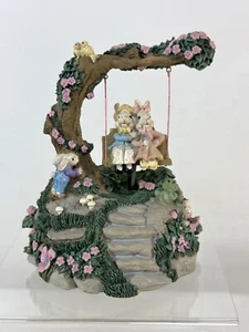 Rich Art Garden Flower Easter Bunny Rabbit Swing Music Box Plays Easter Parade - Picture 1 of 10