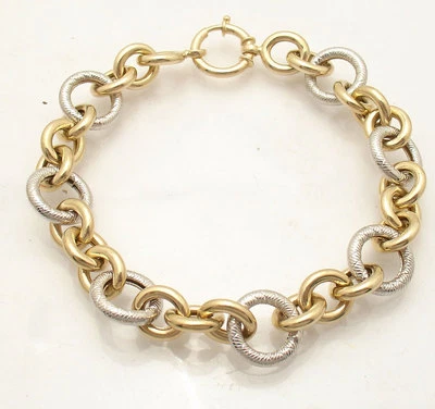 QVC Bold Textured Rolo Circle Bracelet Real 14K Yellow White Gold FREE SHIPPING - Image 1 of 4