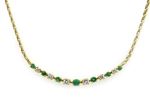 18k Yellow Gold .70ct Round Cut Emerald Diamond Tennis Necklace 18 inch - Picture 1 of 5