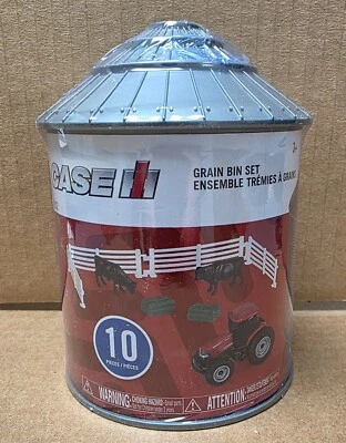 1/64 Case IH Grain Bin Set with Tractor, Cattle, Hay Bales & Fence - Image 1 of 4