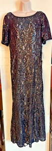 ADRIANNA PAPELL SEQUIN LACE MERMAID GOWN, MIDNIGHT/NUDE, SIZE 14P, NWT,MOB/GROOM - Picture 1 of 10