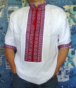 VYSHYVANKA Man Embroidery LINEN White Short sleeve shirt Ukraine Patriot - Picture 1 of 3