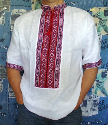 VYSHYVANKA Man Embroidery LINEN White Short sleeve shirt Ukraine Patriot - Image 1 of 3