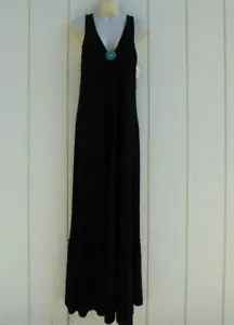 6 Degrees Women's L Black Maxi Racer Back Dress with Faux Turquoise Brooch NWT - Picture 1 of 5