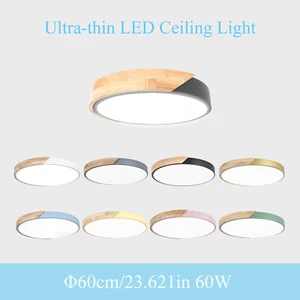 LED Ceiling Light 60W Modern Round Macaron Wooden Ceiling Lamp Indoor Fixture - Picture 1 of 20