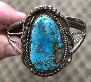 Navajo Indian Turquoise Bracelet Sterling Silver - M. Thomas Jr. WATCH THE VIDEO - Picture 1 of 8