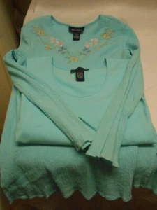 Denim & Co. Beautiful aqua blue 2 piece hand stitched Top size M Spandex Tank 👩 - Picture 1 of 14