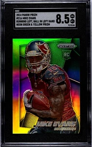 2014 PANINI PRIZM MIKE EVANS, #216, ROOKIE, GREEN YELLOW PRIZM, RUN LEFT, GRADED - Picture 1 of 2