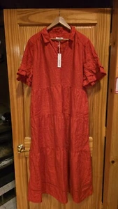 Chico's 100% Linen Dress - Maxi Tiered Ruffles Strawberry - Size XL - NWT - Picture 1 of 15