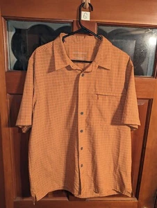 Mens Eddie Bauer Sport Shop Vented Check Plaid Orange Vols Button Shirt Sz L - Picture 1 of 3