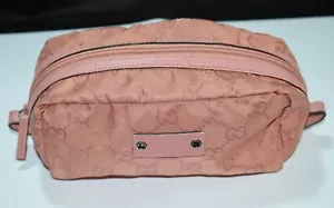 Genuine Gucci GG Pink Nylon Monogram Cosmetics Makeup Pouch Purse ~ Great ~ US6 - Picture 1 of 12