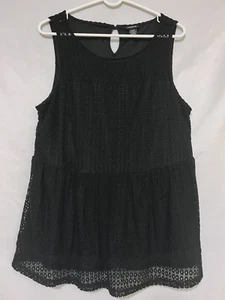 2017 Torrid Womens 1X Deep Black Crochet Eyelet Lined Cami Sleeveless Blouse - Picture 1 of 5