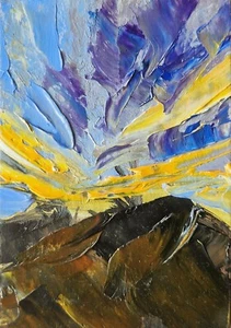 ACEO Original oil painting ladscape mountaints mini art OOAK - Picture 1 of 3