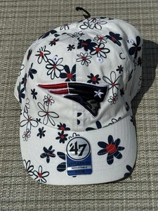 NWT New England Patriots '47 Youth Girls Floral White Clean Up Adjustable Hat - Picture 1 of 2