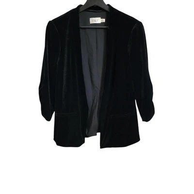 Eliza J Black Velvet Blazer Jacket Medium Open Front  3/4 Sleeve Formal - Image 1 of 4